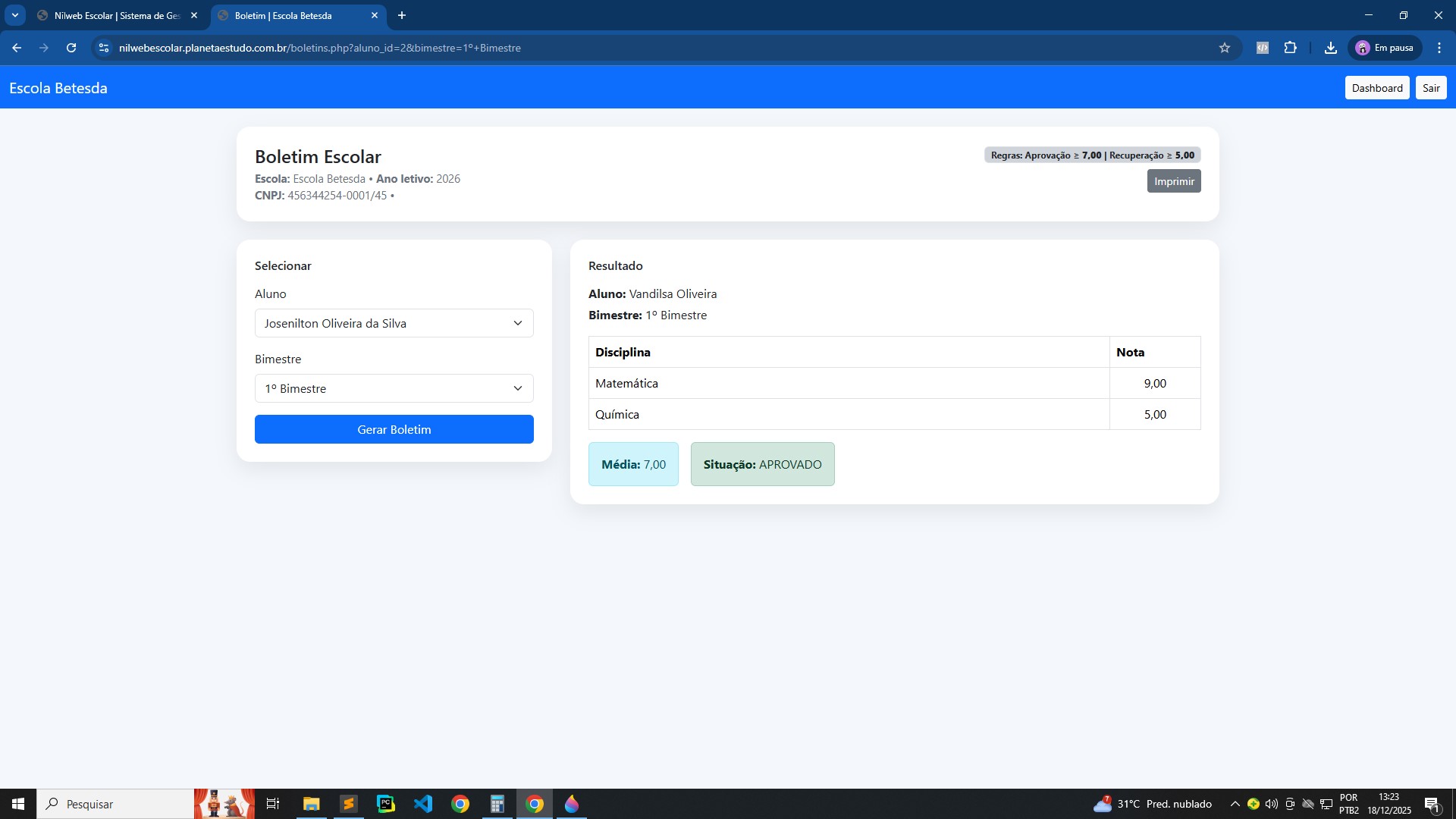 Boletim do Nilweb Escolar